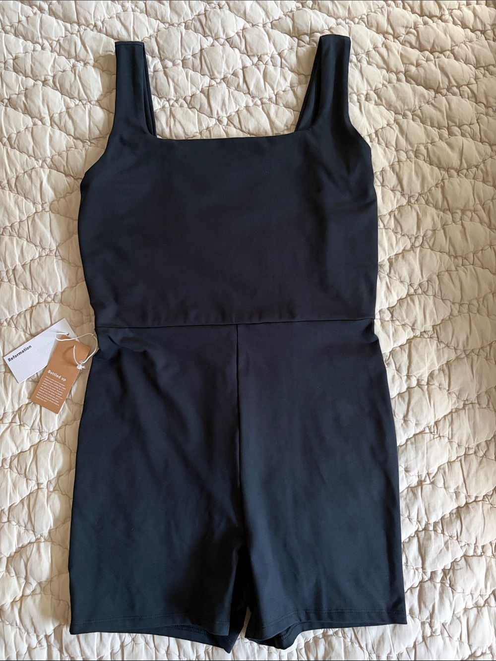Reformation Black Square-Neck Sleeveless Romper